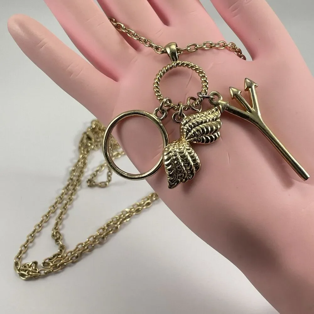 Lilly Pulitzer XX Lilly Necklace Long Gold Tone Chain Devil Angle Charm Boho
